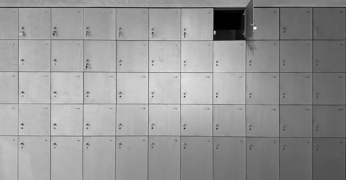 A sleek wall of lockers with one door open, showcasing minimalist design.