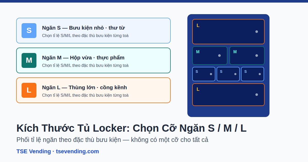 Sơ đồ so sánh kích thước ô tủ locker S, M, L, XL
