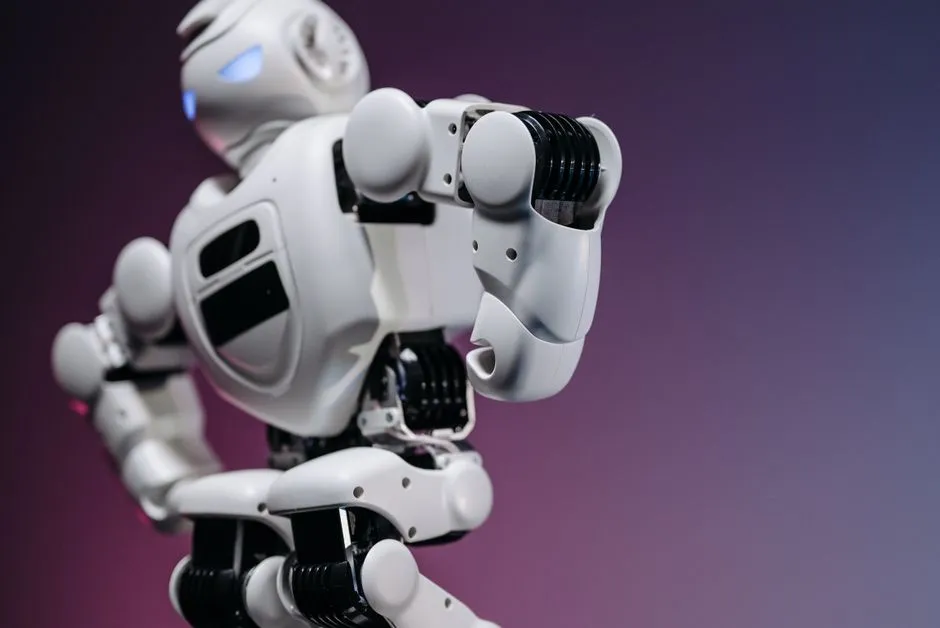 Close-up of a futuristic white robot showcasing innovation and design.